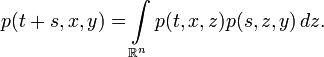 p(t+s,x,y)=\int\limits_{\mathbb{R}^n}p(t,x,z)p(s,z,y)\, dz .