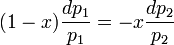 ~(1-x)\frac {d p_1}{p_1}=-x\frac {d p_2}{p_2}