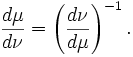  \frac{d\mu}{d\nu}=\left(\frac{d\nu}{d\mu}\right)^{-1}.
