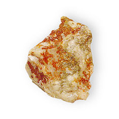 Jarosite on quartz Potassium iron sulfate Arabia District, Pershing County, Nevada 2779.jpg