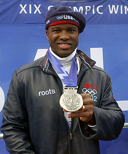 Garrett Hines with 2002 Winter Olympics silver medal 2002-02-24.JPEG