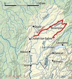 Красной линией изображена река Ду.