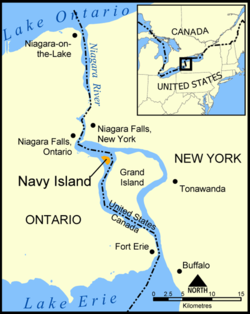 Карта Ниагары с выделенным островом Нейви-Айленд.