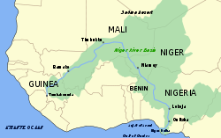 Бассейн Нигера (зелёный) на карте Западной Африки