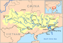 Бассейн реки Чжуцзян. Река Чжэньцзян течёт с северо-запада на юго-восток до Шаогуаня