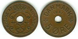 Монета 5 эре 1941 года выпуска
