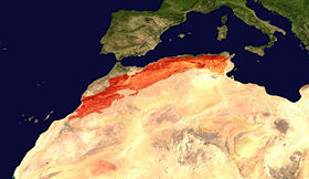 Карта, показывающая расположение гор Атлас на севере Африки (отмечено красным)