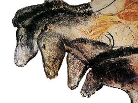 Тарпаны — изображение на стене пещеры Шове. Ориньякская культура или шательперонская культура