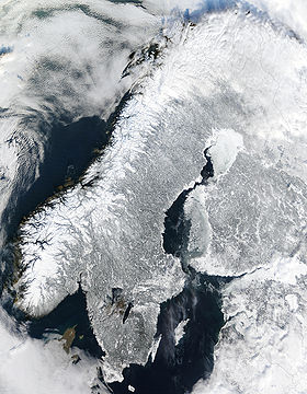 Скандинавский полуостров зимой (19 февраля 2003)