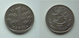 1 финляндская марка 1990 года