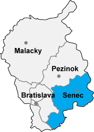 Район Сенец на карте