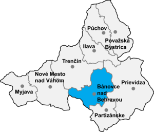Район Бановце-над-Бебравоу на карте