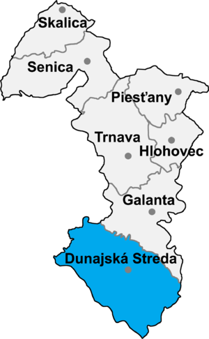 Район Дунайска Стреда на карте