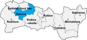 Район Гелница на карте
