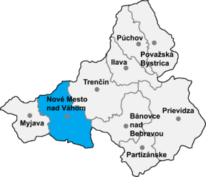 Район Новое Место-над-Вагом на карте