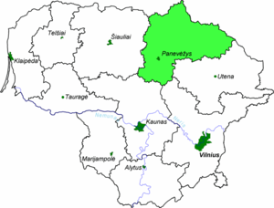 Паневежский уезд на карте