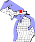 Map of Michigan highlighting Luce County.svg