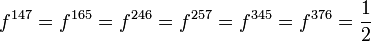 f^{147} = f^{165} = f^{246} = f^{257} = f^{345} = f^{376} = \frac{1}{2} \,