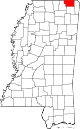 Округ Олкорн на карте штата.