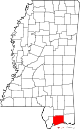 Округ Харрисон на карте штата.
