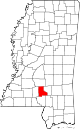 Округ Джефферсон-Дэвис на карте штата.
