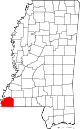 Округ Уилкинсон на карте штата.