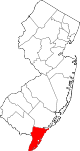 Округ Кейп-Мэй на карте штата.