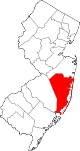 Округ Оушен на карте штата.