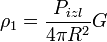 \rho_1 = \frac{P_{izl}}{4\pi R^2}G