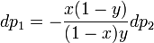 ~dp_1=-\frac{x(1-y)}{(1-x)y}dp_2